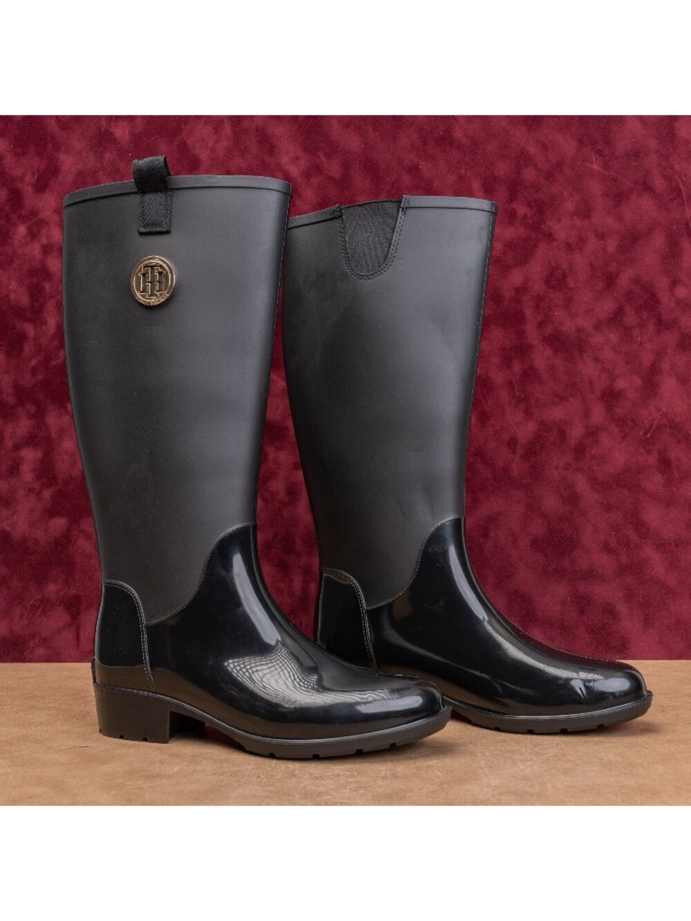Tommy Hilfiger Wmn Festival Wide Calf Farm Riding Wellie Rubber Rain Boots sz 8